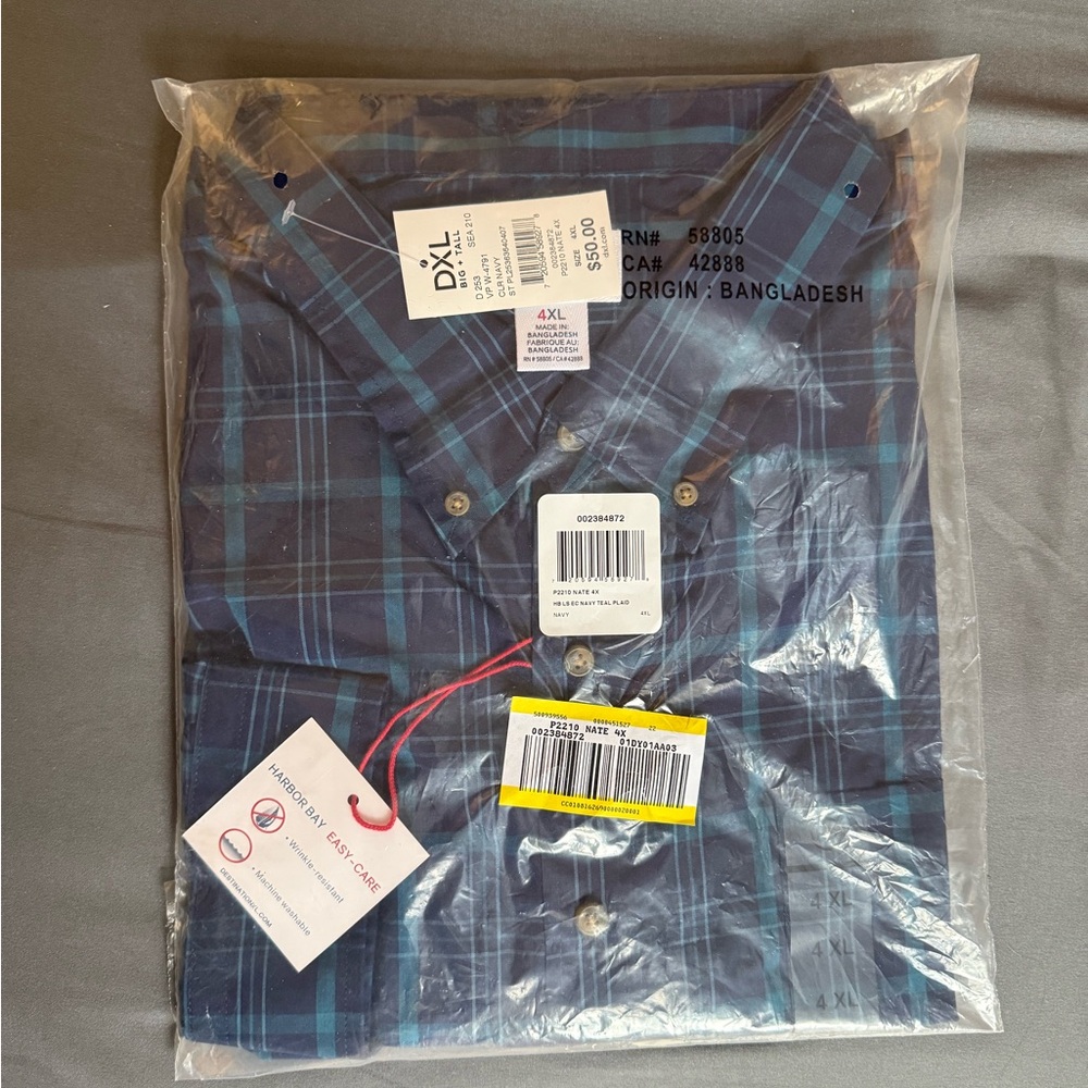 Long Sleeve Navy/Teal Plaid Button Down Shirt
